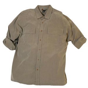 Alpine Design Mens Button Up Shirt Large Solid Green Long Sleeve Roll Tab Resort